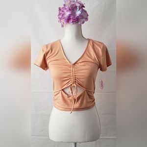 FULL CIRCLE TRENDS Front Drawstring Short Sleeve Top